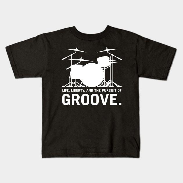 Life, Liberty, and the pursuit of Groove, drummer's drum set silhouette Kids T-Shirt by hobrath